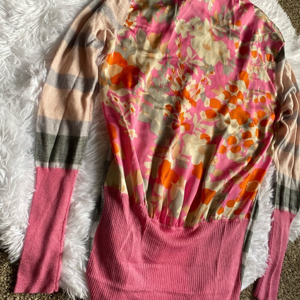 Clements Ribeiro Open Front Sweater Wool Blend Pink Floral Womens Size Small - Picture 5 of 10
